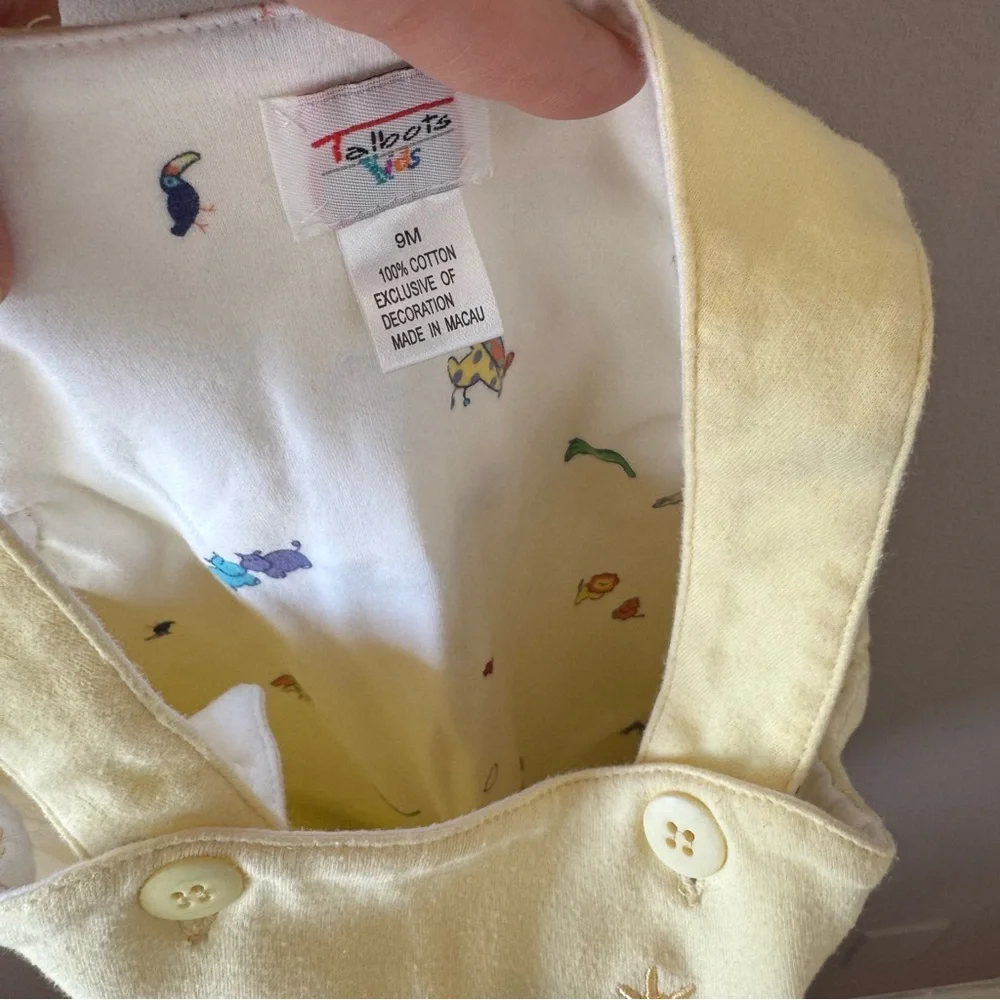 Vintage Talbots Kids Yellow Embroidered Animals Romper‎ Size 9 Months